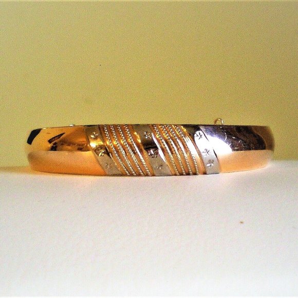 Vintage Russian Russia USSR 14K 585 Rose Pink White Gold Domed Cuff Bracelet - Picture 5 of 9